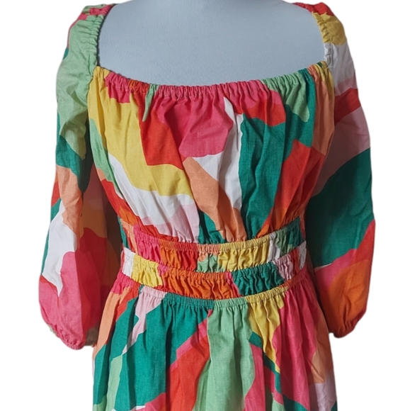 Nobody's Child Fearne Cotton Multi Square Neck Franzie Dress UK Size 18 Organic - Picture 4 of 11